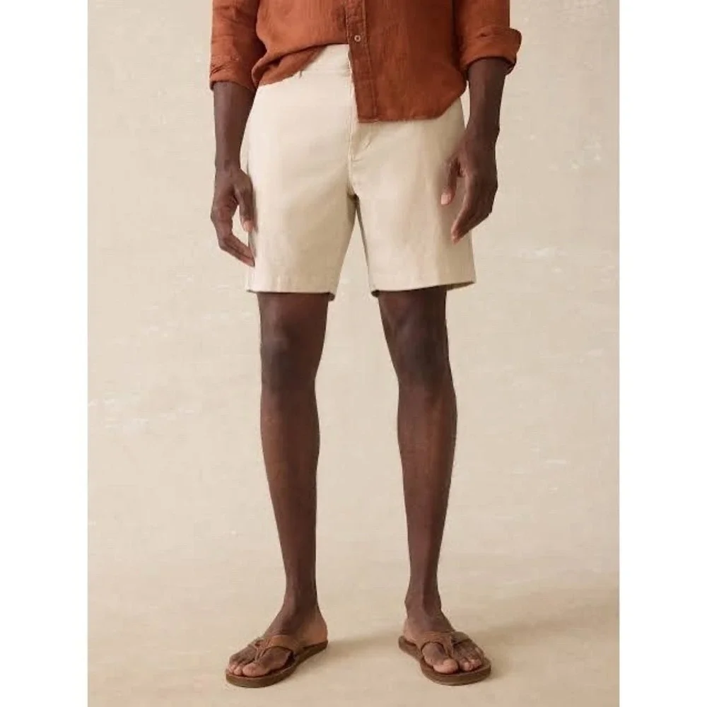 Faherty Chino Shorts Mens 28 Beige Linen Organic Cotton Travel Coastal Summer